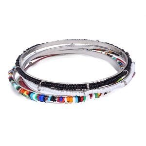 Set of 3 Beaded Bangles Rigid Stack Bracelets Colourful Boho Jewellery